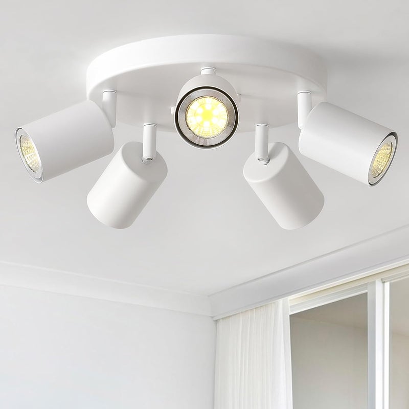 EGM Adjustable 5-Light Kitchen Spot Light Fixture, White Round Track Lighting Fixtures, GU10 Flush Mount Directional Ceiling Light for Bedroom - Image 1